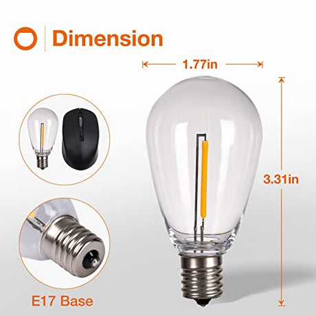 addlon LED Replacement Bulbs 1W S14 4 Pack Waterproof E17 Screw Base for Outdoor LED String Lights Shatterproof