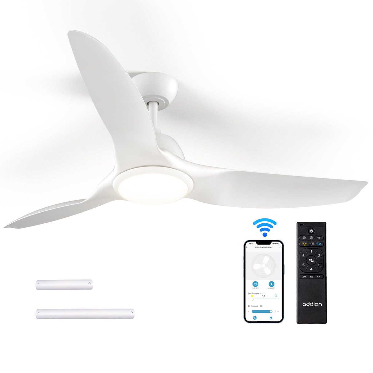 Addlon Ceiling Fans with Lights, 52 Inch Smart Ceiling Fan with Remote/APP/Alexa Control, Reversible DC Motor, 6 Speeds, 3CCT Dimmable, Noiseless, White/Black Wifi Ceiling Fan for Bedroom, Farmhouse