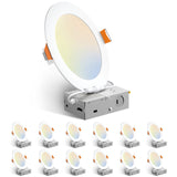 6 Pack 6 Inch 5CCT Ultra-Thin LED Recessed Ceiling Light with Junction Box, Dimmable Canless Wafer Downlight, 12W, 1050LM Brightness, ETL&FCC