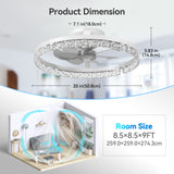 Ceiling Fans with Lights and Remote, 20'' Low Profile Ceiling Fans, 3000-6000K Dimmable Modern Flush Mount LED Fan Light, Fandelier Ceiling Fan for Bedroom, Kitchen, Living Room, White