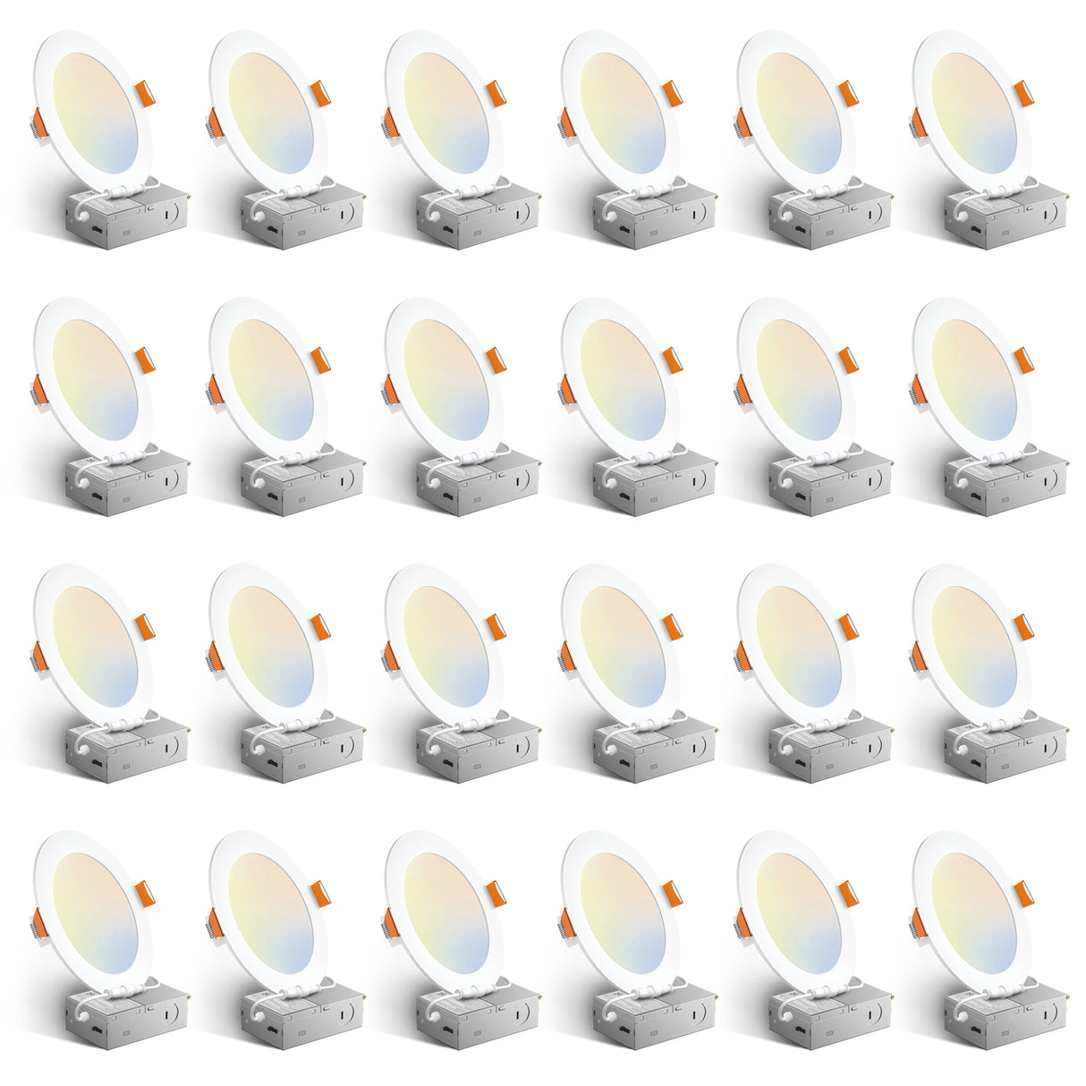 6 Pack 6 Inch 5CCT Ultra-Thin LED Recessed Ceiling Light with Junction Box, Dimmable Canless Wafer Downlight, 12W, 1050LM Brightness, ETL&FCC