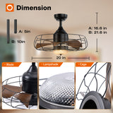 Addlon Outdoor Ceiling Fans with Lights for Patios, 20 inch Wet Rated Black Gazebo Fan with Remote, 6 Speeds, 3CCT Dimmable, Noiseless, Reversible, Plug in Caged Ceiling Fan for Pergola Canopy