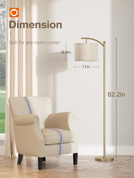 addlon Floor Lamp for Living Room with 3 Color Temperatures, Standing lamp with Linen lampshade for Bedroom, Office, Lamps with 9W LED Bulb Included - Brass Gold with Beige Shade