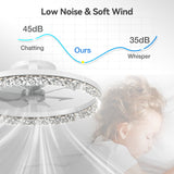 Ceiling Fans with Lights and Remote, 20'' Low Profile Ceiling Fans, 3000-6000K Dimmable Modern Flush Mount LED Fan Light, Fandelier Ceiling Fan for Bedroom, Kitchen, Living Room, White