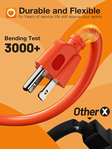 25Ft Outdoor Extension Cord Waterproof Orange Red 16 AWG 3 Prong, Flexible Long Wires Perfect for Home or Office Use, UL Listed,Addlon