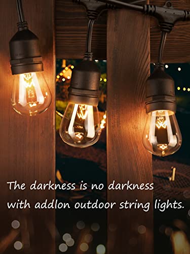 addlon Outdoor String Lights Commercial Grade Weatherproof Strand Edison Vintage Bulbs(2 Spare Bulbs), 24FT ETL Listed Heavy-Duty Decorative Café Market Patio Lights for Bistro Garden Porch