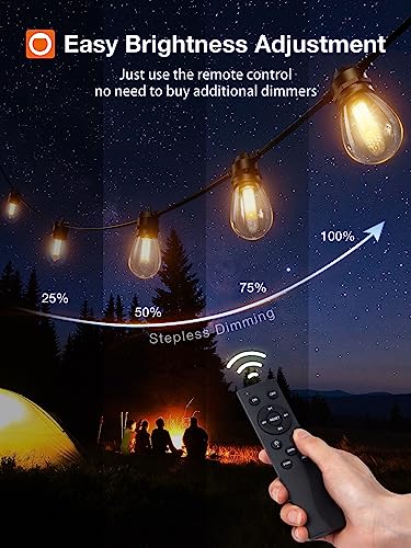 addlon 3CCT Outdoor String Lights with Remote Control, Dimmable and Timable Patio Lights