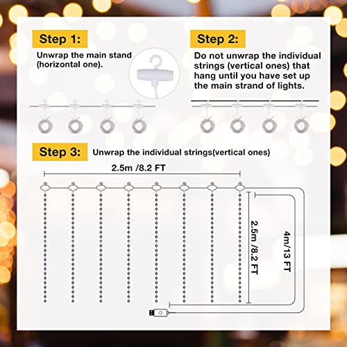 addlon 2 Pack Curtain Lights, Warm White Fairy String Lights with 8 Lighting Models Remote Control, USB Plug, 200 LED for Backdrop, Bedroom, Wedding, Party, Christmas