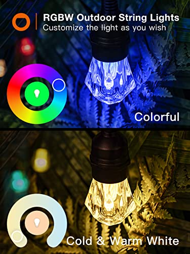 addlon 48FT Smart Outdoor String Lights with 24 Diamond Appearance Bulbs, APP & Remote Control Color Changing, Waterproof Shatterproof Patio Lights Music Sync, Work with Alexa for Patio, Porch