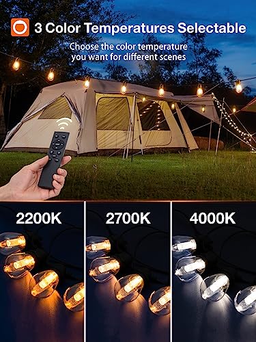 addlon 3CCT Outdoor String Lights with Remote Control, Dimmable and Timable Patio Lights