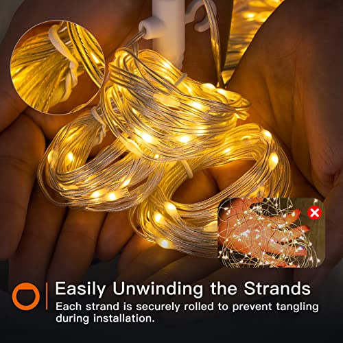 addlon 2 Pack Curtain Lights, Warm White Fairy String Lights with 8 Lighting Models Remote Control, USB Plug, 200 LED for Backdrop, Bedroom, Wedding, Party, Christmas