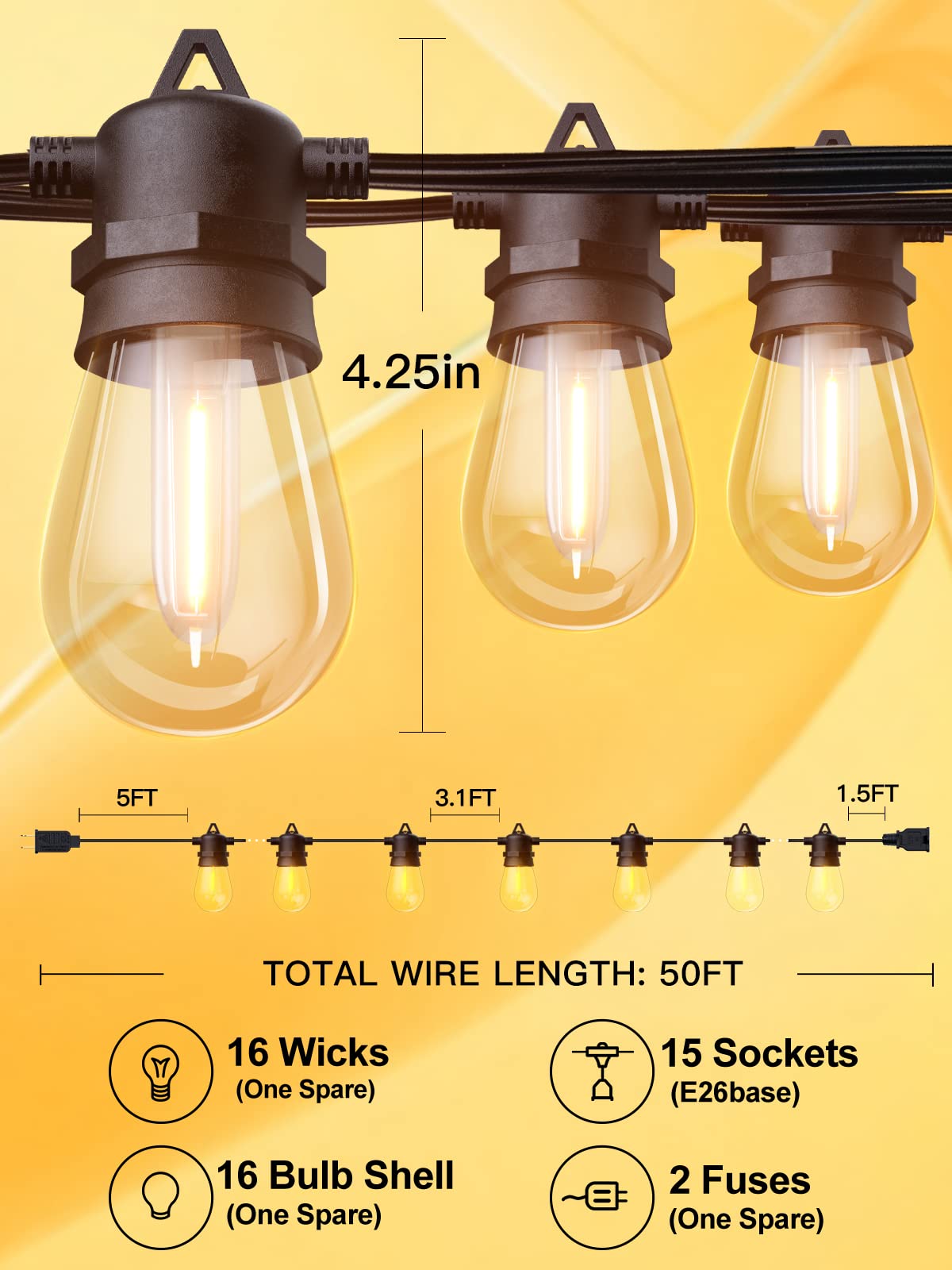 addlon 100FT(2-Pack*50FT) LED Outdoor String Lights Timer Control